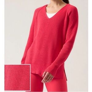Athleta Hanover Refined V-Neck Sweater Long Sleeve Reddish Pink Size Small